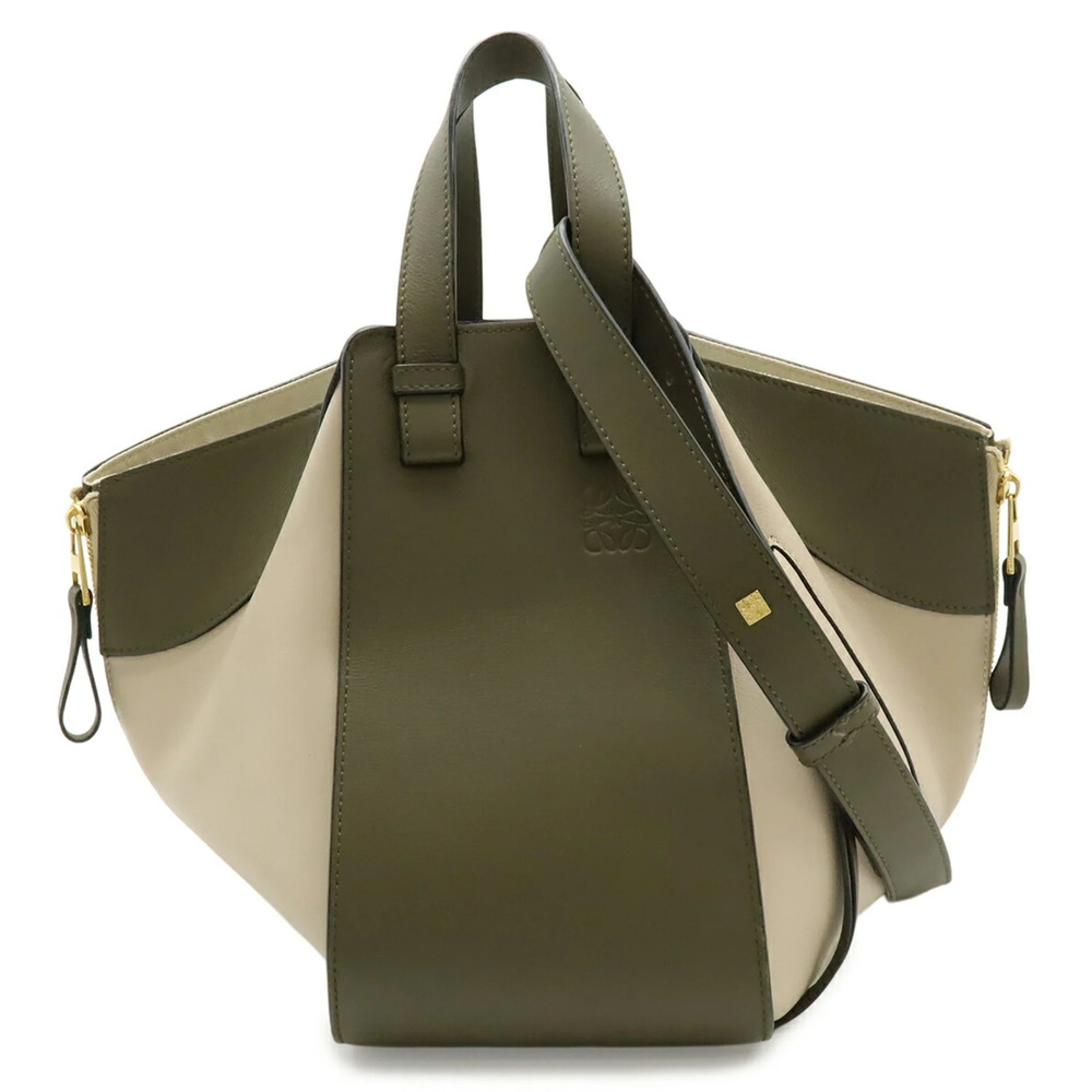 LOEWE Hammock Bag Small Handbag Shoulder 6-Way Bicolor Leather Khaki Beige A5...